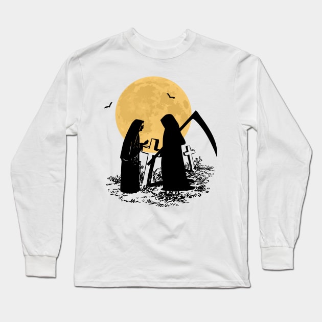 urban legend, horror story, the nun and death under the moonlight Long Sleeve T-Shirt by JENNEFTRUST